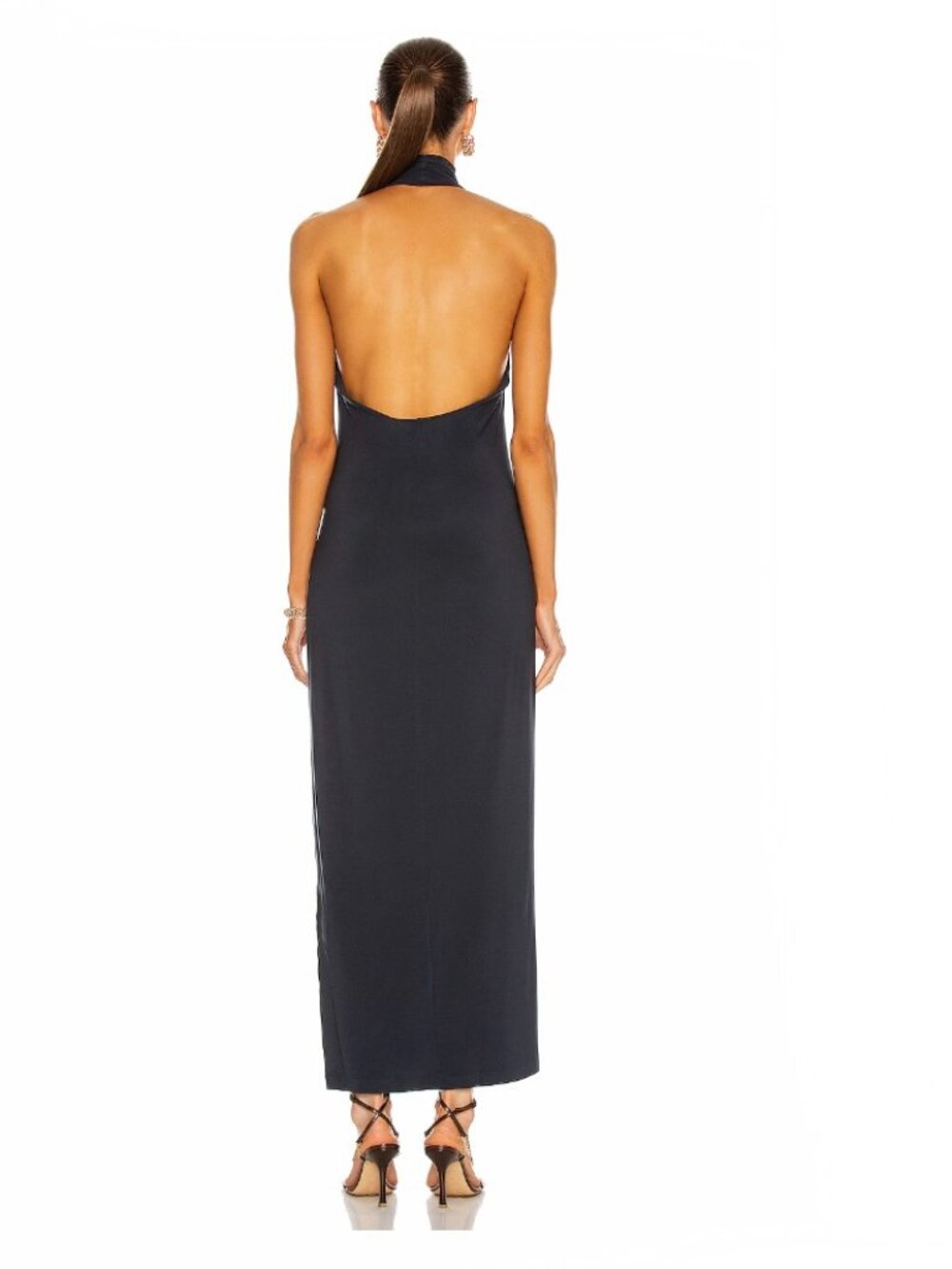 Norma Kamali Halter Gown Mock Neck Side Slit Maxi Dress Size M - Picture 4 of 7